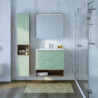 Зеркальный шкаф с подсветкой Бриклаер Кристалл 4627125417238 75 см дуб гранж песочный