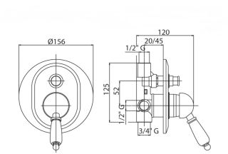 Встраиваемый однорычажный смеситель для душа с переключателем, бронза Cezares ELITE-VDIM-03/24-Bi