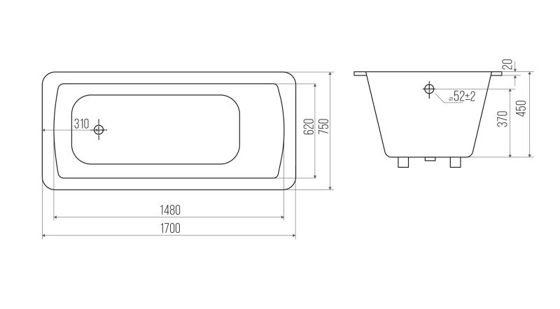Ванна чугунная Goldman Elite ET17075 170x75см с ножками