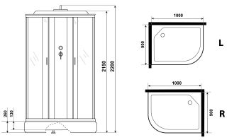 Душевая кабина Niagara NG-33094-14LF с гидромассажем 100x90см серебро/матовое