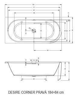 Акриловая ванна Riho Desire Corner Velvet Sparkle System B087003105 R 184x84см с аэромассажем белый матовый