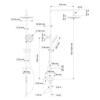 Душевая стойка Swedbe Hermes 5114B с термостатическим смесителем для ванны чёрный