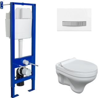 Комплект Berges 4в1 042444: инсталляция ATOM Line 410 кнопка белая/хром унитаз Albit S сиденье Top Slim SO