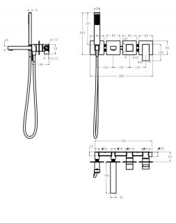 Смеситель для ванны скрытого монтажа Grocenberg GB5060MG с Картриджем Kerox (Венгрия) золото