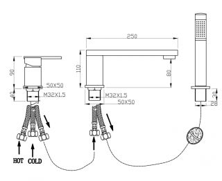 Смеситель на борт ванны Groсenberg GB6008 Черный матовый