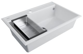 Комплект Paulmark: мойка Stepia 80 и коландер Advance PM117551-WH+A375-BS белый/брашированная нержавеющая сталь