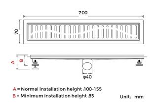 Душевой лоток Gappo G87007-39 70 см оружейная сталь