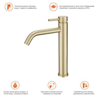 Смеситель для раковины Prohanss P31.15.03 золотой сатин