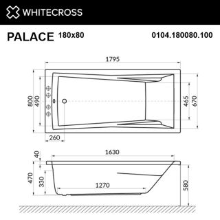 Гидромассажная ванна WHITECROSS Palace 0104.180080.100.LINE.CR 180x80 см Line хром