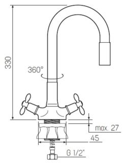 Смеситель для кухни BOOU BA5318-1F-E351A-B702 хром,белый