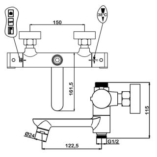 Душевая стойка Swedbe Hermes 9090 с термостатическим смесителем для ванны хром