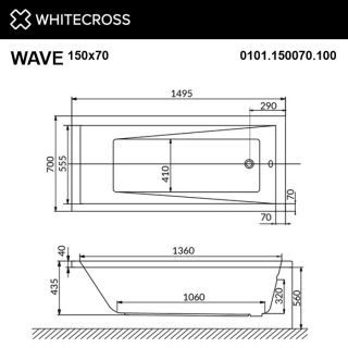 Гидромассажная ванна WHITECROSS Wave 0101.150070.100.LINENANO.GL 150x70 см Line Nano золото