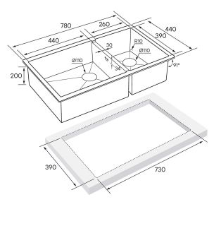 Мойка кухонная Paulmark Gerberg PM227844-GM воронёная сталь