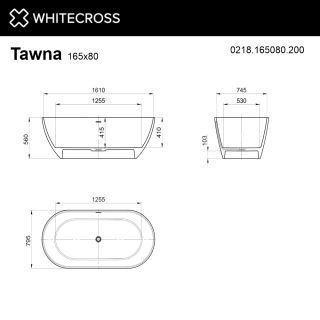 Ванна из искусственного камня WHITECROSS Tawna 0218.165080.200 165x80 см белый матовый