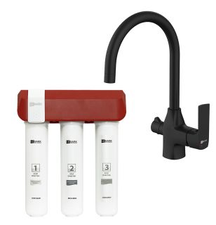 Смеситель для кухни Lemark LM7261BL086 с фильтром для очистки жесткой воды Optima защита от накипи чёрный