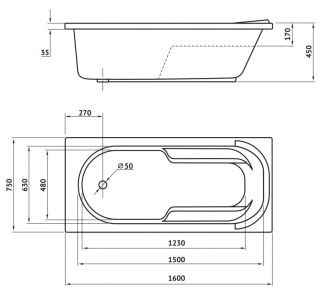 Акриловая ванна Berges Lumbo 050002 160x75см белый