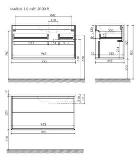 Подвесная тумба под раковину Sancos Marmi 1.0 MR1.0100REG правая 99см дуб галифакс натуральный