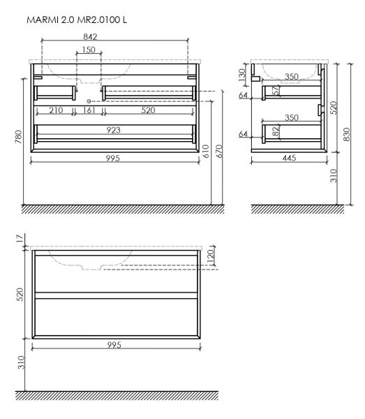 Подвесная тумба под раковину Sancos Marmi 2.0 MR2.0100LECH левая 99см дуб чарльстон