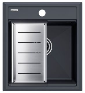 Комплект Paulmark: мойка Stepia 45 и коландер Advance PM114651-GRM+A375-BS серый металлик/брашированная нержавеющая сталь