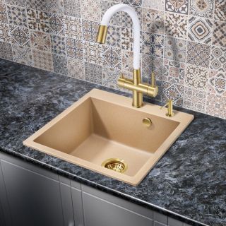 Смеситель для кухни Milacio Ultra MCU.560.GDW под фильтр с краном для питьевой воды и гибким изливом золото/белый