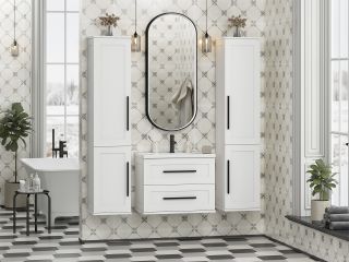 Универсальный шкаф - пенал Misty Модерн 35см с бельевой корзиной правый белый