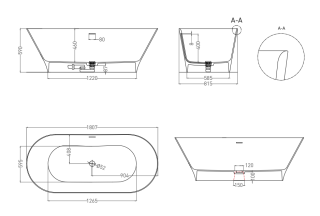 Ванна из искусственного камня Salini Mona S-Stone 102921MRF 180x80см RAL полностью