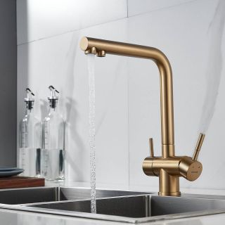 Смеситель для кухни Shevanik S468G с подключением фильтра золотой сатин