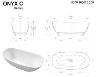 Ванна из искусственного камня Whitecross Onyx C 0206.160075.200 160x75см белый матовый