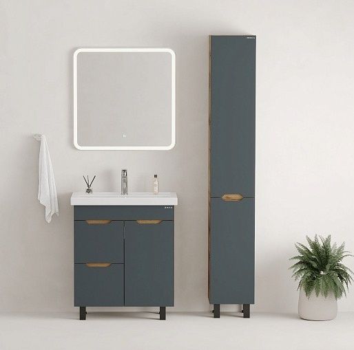 Тумба под раковину напольная Onika Айленд 107069 с корзиной 70 см графит/дуб крафт золотой