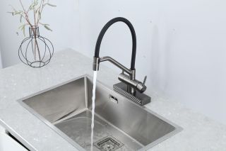 Смеситель для кухни Gappo G4098-9 с водопадом и гибким изливом оружейная сталь