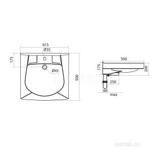 Прямоугольная раковина Santek Пилот 50 1WH301970