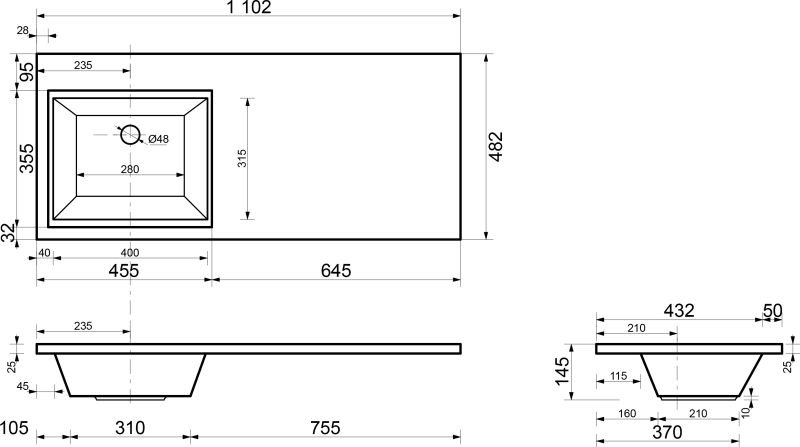 Раковина для мебели Style Estetus Даллас СС-00002387 левая 110 см