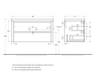 База под раковину Cezares подвесная с двумя выкатными ящиками, Сатин, 996x478x500, RELAX-1000-2C-SO-SAT-P