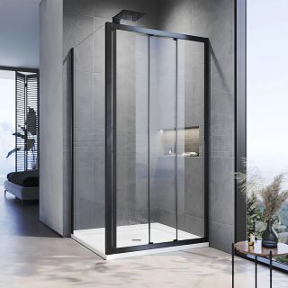 Душевой уголок Veconi Rovigo RV-028B, 1000х700х1950, черный матовый, прозрачное стекло