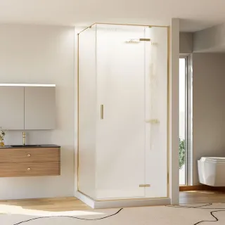 Душевой уголок Veconi Rovigo RV-073RG/R, 1000х900х1950, золото брашинг, стекло дождь