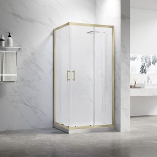 Душевой уголок Veconi Rovigo RV-27G, 1000x800x1900, золото брашинг, прозрачное стекло