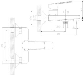 Смеситель для ванны Decoroom с ручным душем хром DR38036