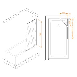 Шторка на ванну RGW SC-151B 351115108-14 80см чёрный