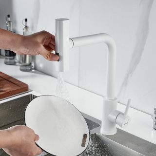 Смеситель для кухни Shevanik S263C с мультифункциональным изливом белый