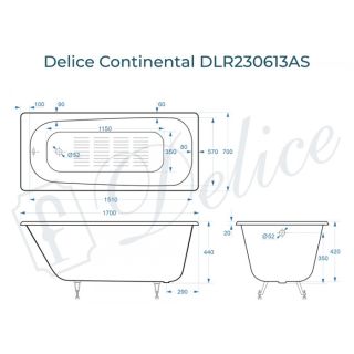 Ванна чугунная Delice Continental DLR230613-AS 170x70 с антискользящим покрытием