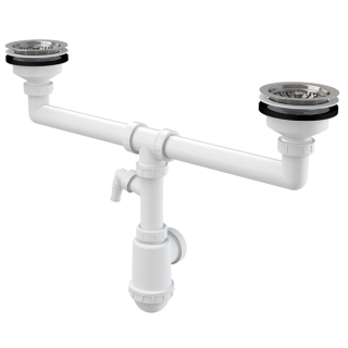 Сифон для двойной мойки AlcaPlast с нержавеющими решетками ?115 и подводкой A453P