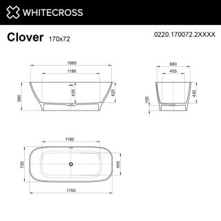 Ванна из искусственного камня WHITECROSS Clover 0220.170072.2XXXX 170x72 см RAL мат