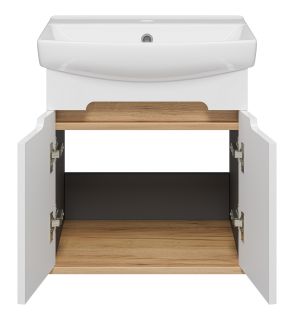 Подвесная тумба под раковину Misty Сканди 50см белый/дуб крафт золотой/антрацит