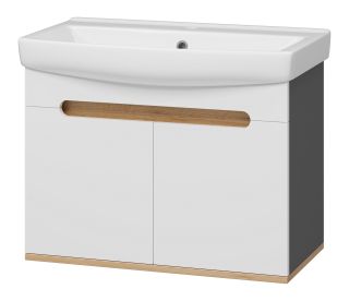 Подвесная тумба под раковину Misty Сканди 70см белый/дуб крафт золотой/антрацит