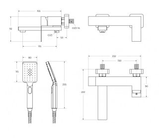 Смеситель для ванны и душа CEZARES SLIDER-VD-GM оружейная сталь