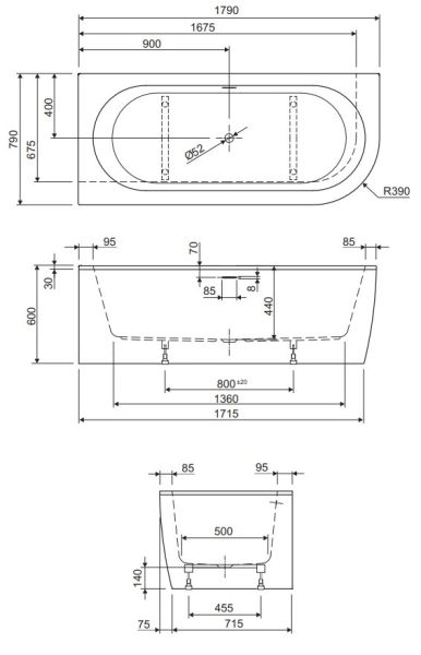 Акриловая ванна Cezares Slim Corner левая 179x79см чёрный SLIM CORNER-180-80-60-L-NERO-SET