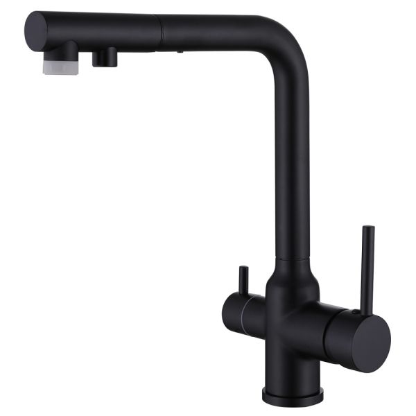 Смеситель для кухни ABBER Emotion AF8814B с подключением фильтра и выдвижной лейкой чёрный матовый