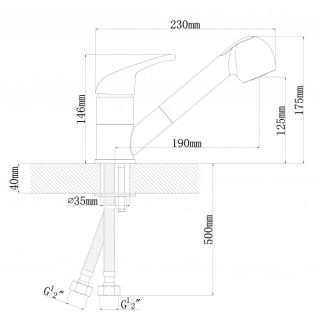 Смеситель для кухни Dr. Gans Соната с выдвижным изливом базальт