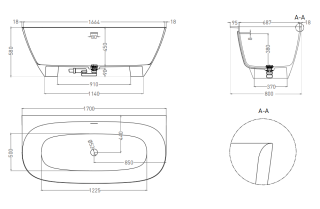 Ванна из искусственного камня Salini Sofia Wall S-Stone 102522MRF 170x80см RAL полностью