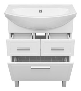 Напольная тумба под раковину Misty Стелла 65см с двумя ящиками и бельевой корзиной белый